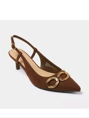 A New Day Women's Tabitha Oversized Chain Sling Back Heels ~ Brown